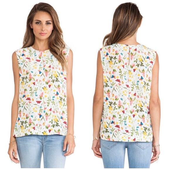 Equipment Kyle silk flowers and butterflies sleeveless top women's size small - Picture 1 of 7